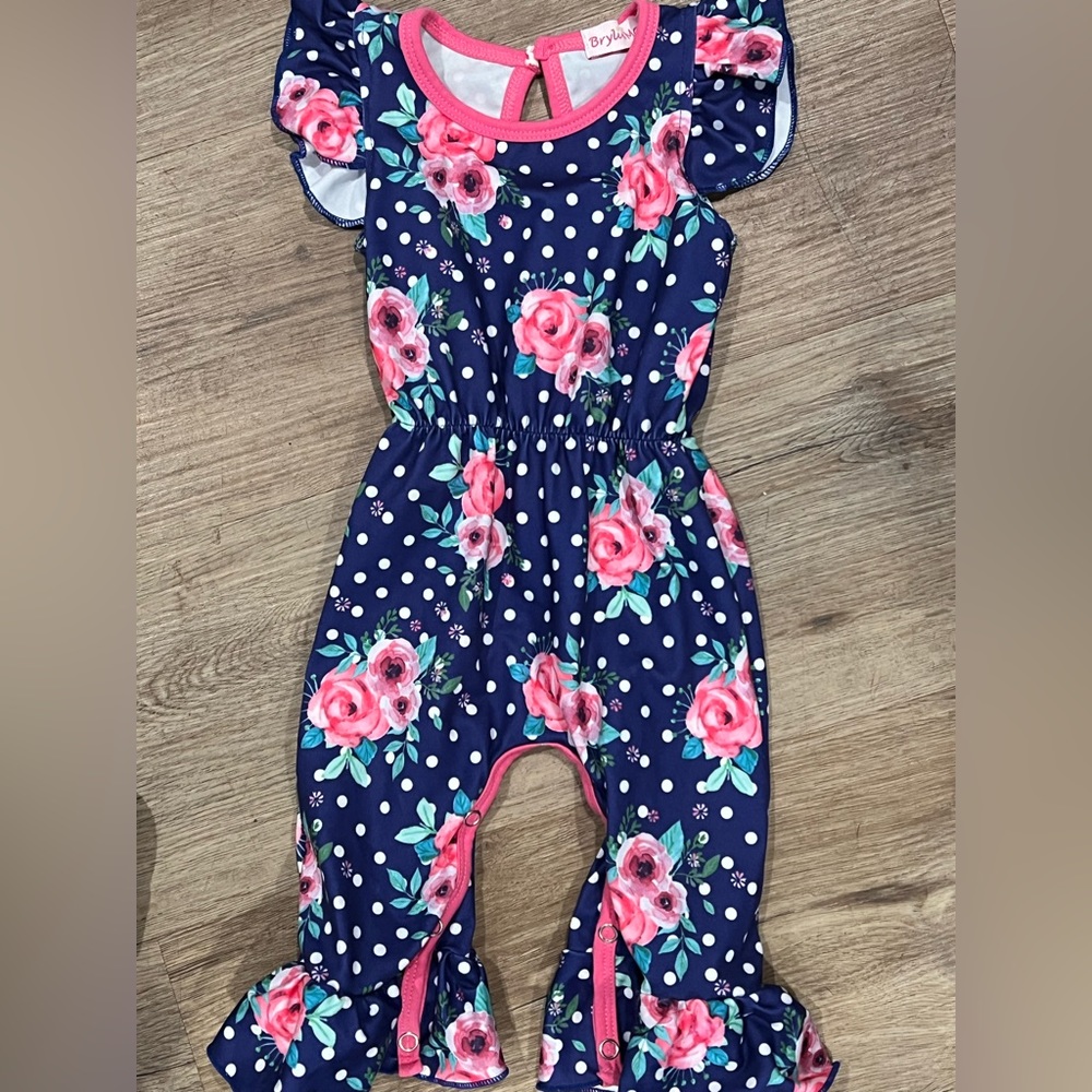 Purple with Pink Roses Ruffle Romper